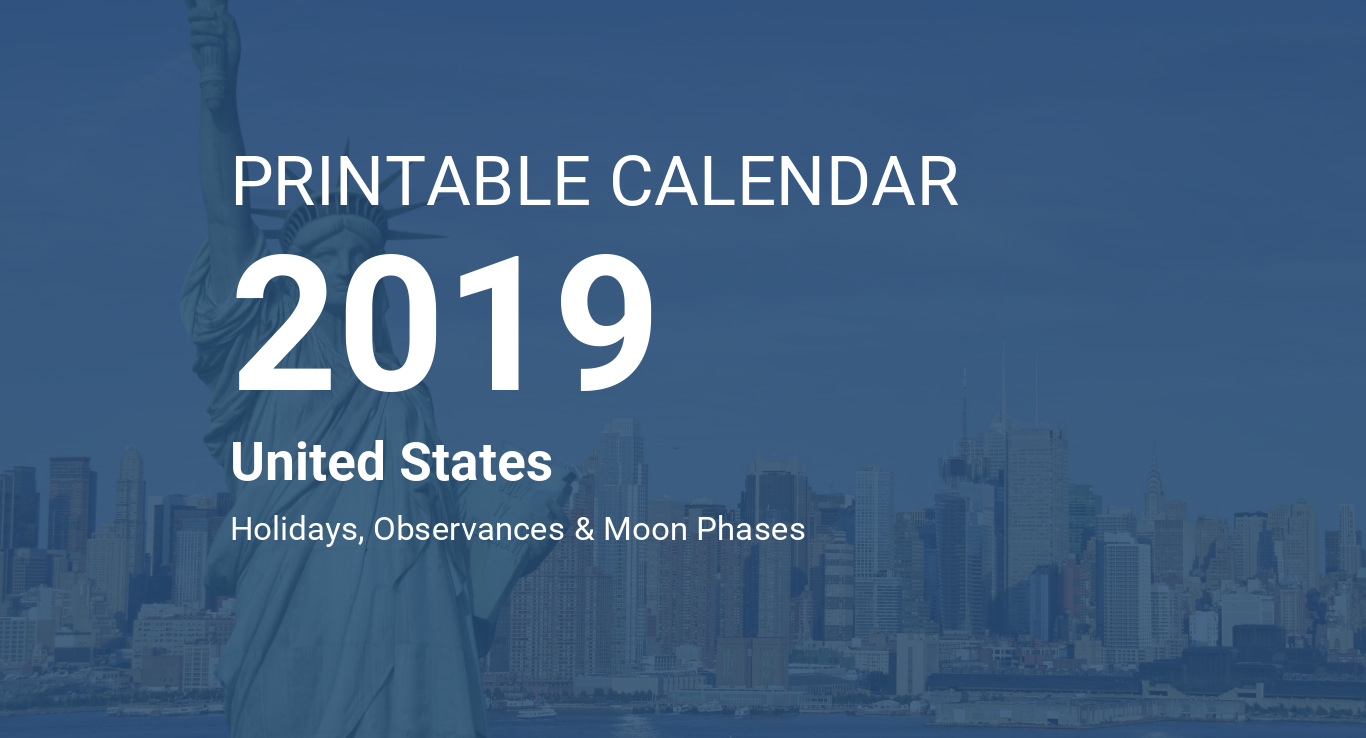 Free calendar 2019 printable by month with moon phases
